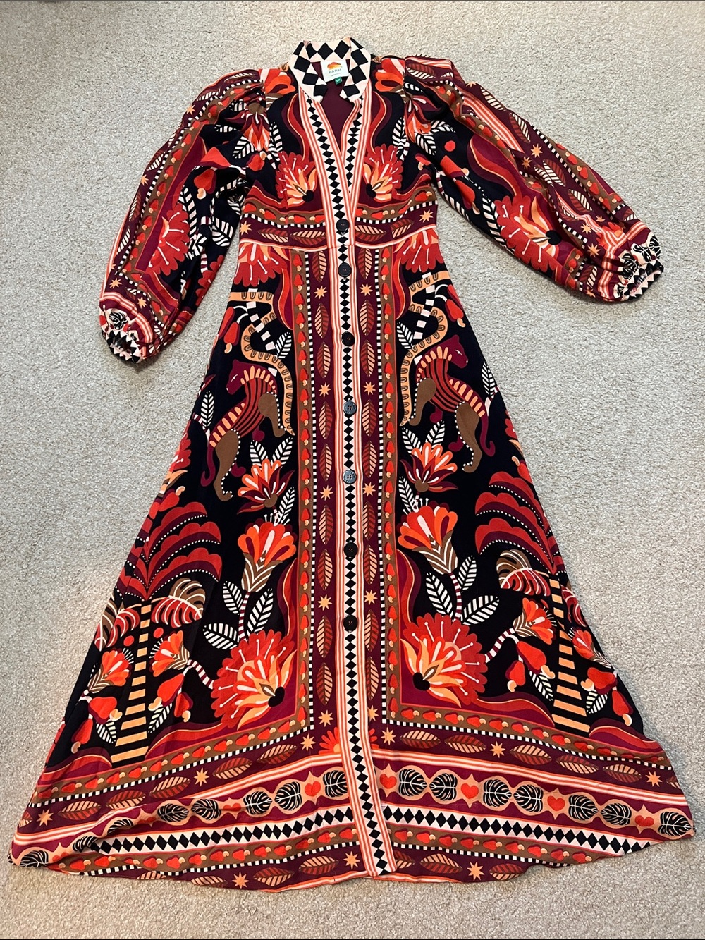 FARM Rio Nature Beauty Maxi Dress with Red & Orange Floral Print